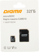 Карта памяти MicroSDXC 32Gb Class10 Digma CARD10 +adapter