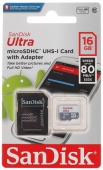 Карта памяти MicroSDHC 16Gb SanDisk Ultra 80 (SD адаптер) SDSQUNS-016G-GN3MA